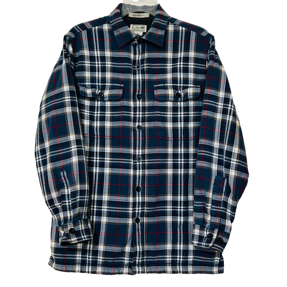 L.L.Bean Men's S Reg Fleece-Lined Plaid Flannel Shirt Jacket Traditional Fit
